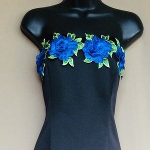 Beautiful black dress with blue flowers